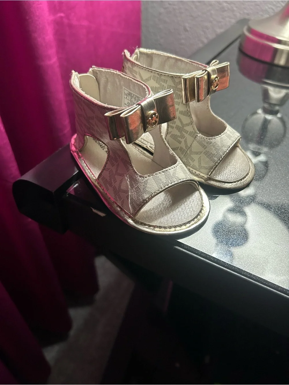 Michael Kors Baby Metallic Gold Logo Bow Sandals